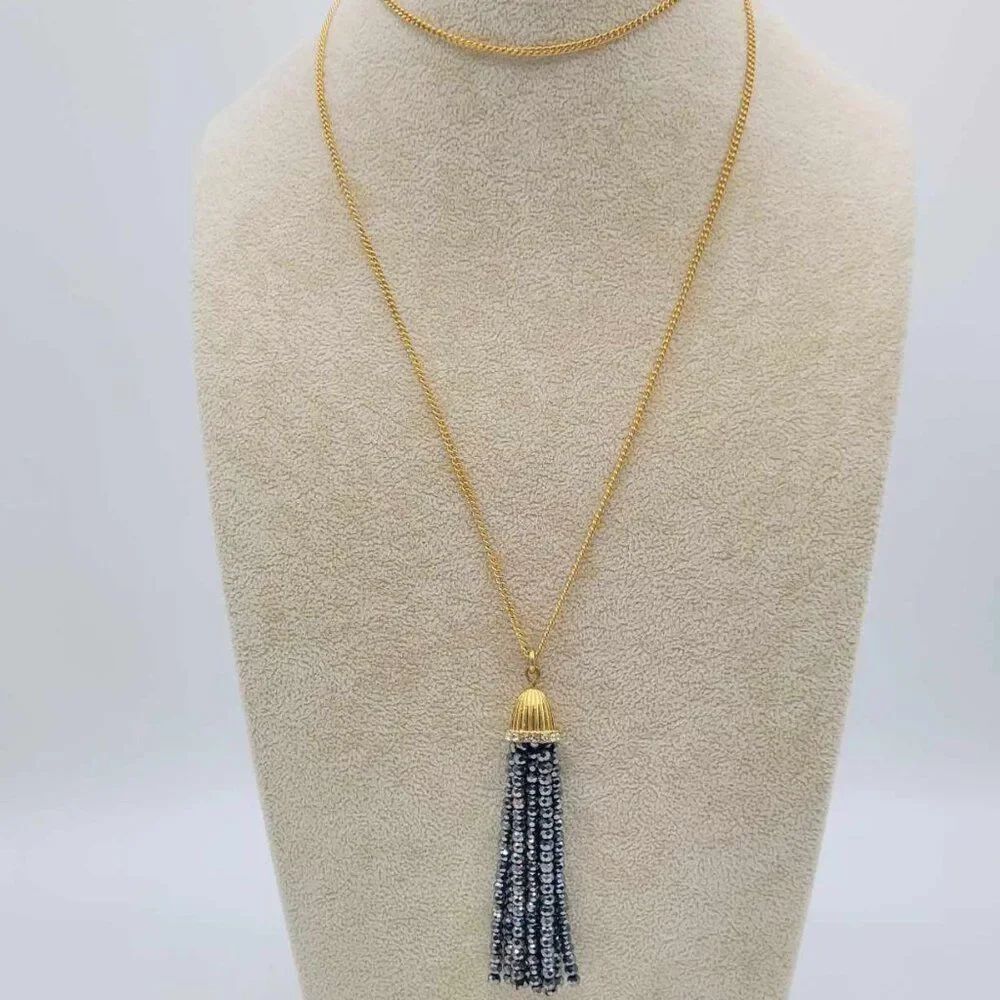 J Crew Long sparkle Beaded Tassel Necklace